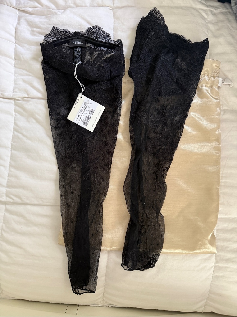 La Perla Black Floral Lace Thigh-Highs